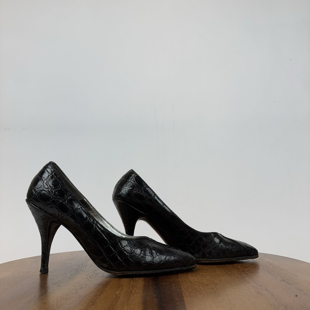 Womens‎ Susan Bennis Warren Edwards Brown Croc Leather Heels Pumps Size 6 M